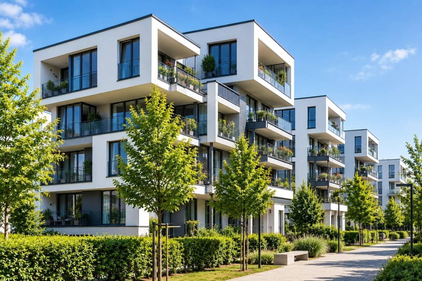 Moderne Wohnungseigentumsanlage als Beispiel für die WEG-Verwaltung von EIGENTUM-DIREKT