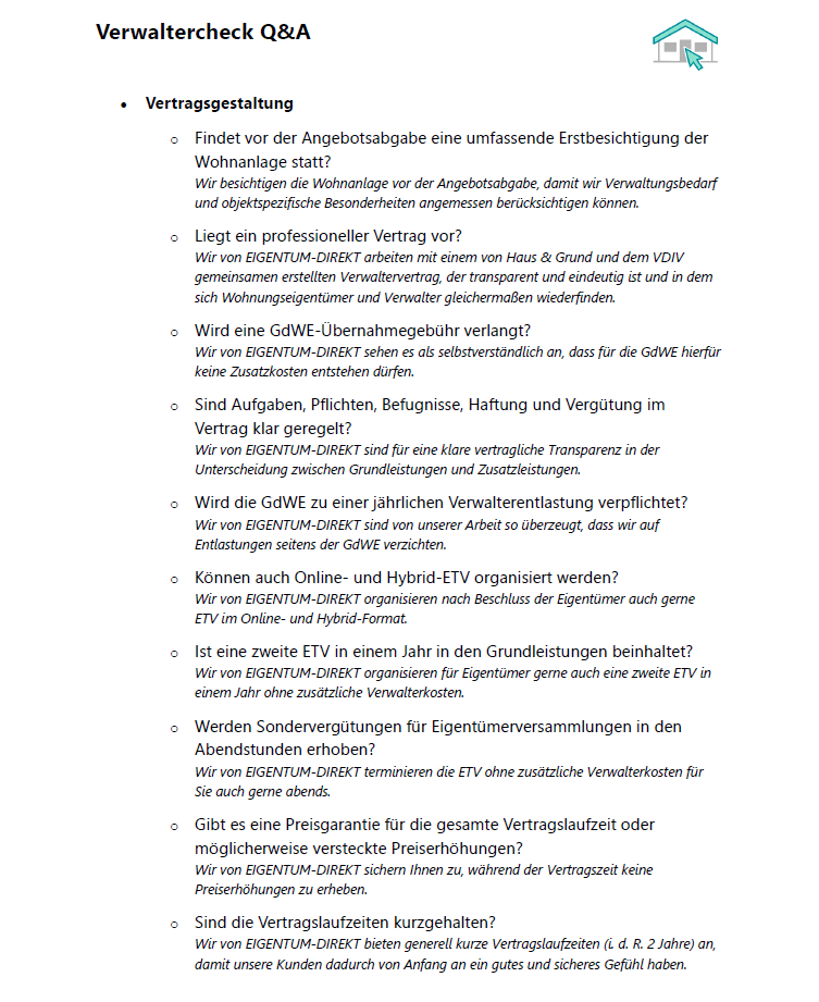 Fragen und Antworten zur WEG-Verwaltung von EIGENTUM-DIREKT